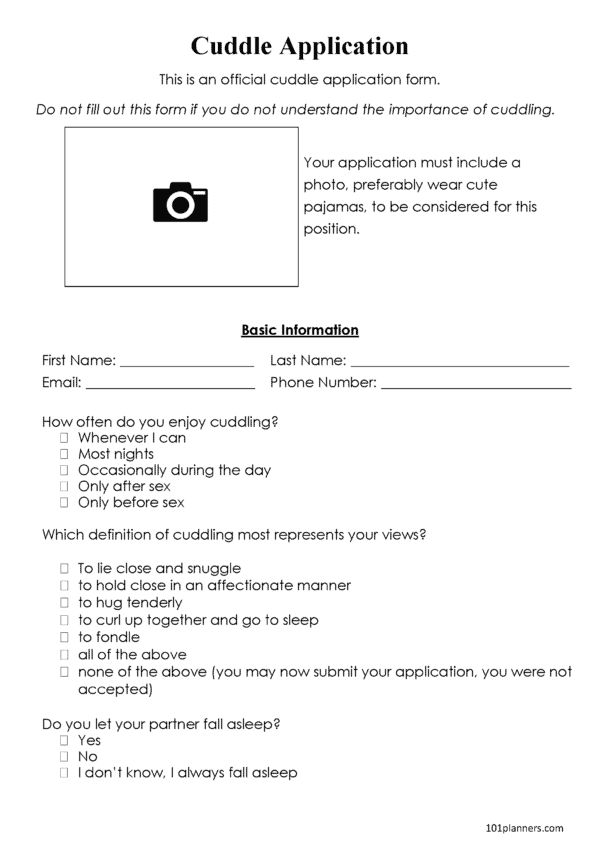 an application form with the instructions for how to use it and what to put in it