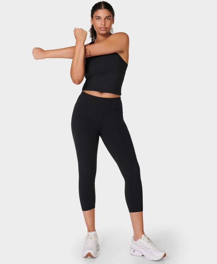 Multi-sport cropped gym leggings designed for every workout. Stretchy fabric with flattering seams to sculpt the bum. Sweat-wicking and quick-drying for all sports. Side pocket and back zip pocket. Inseam length size S: 20" / 50cm. Top of waistband to hem: 27" / 69 cm. Model wears size S and is 175cm/5'7" tall. Style Code: SB4564PColour: Black Black Workout Leggings, Black Sweats, All Sports, Sweaty Betty, Gym Leggings, Leggings Design, Swimwear Collection, Leggings Shop, Cropped Leggings