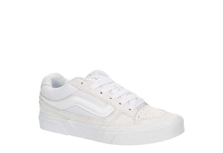 White Womens Caldrone Sneaker | Vans | Rack Room Shoes White Sole Sneakers For Skateboarding, Vans Skate Shoes With Translucent Outsole, Vans Skate Shoes With Translucent Outsole For Streetwear, Vans Urban Sneakers For Streetwear, Low-top Sneakers With Laces For Skateboarding, Trendy Low-top Skate Shoes With Translucent Outsole, White Synthetic Canvas Shoes For Streetwear, White Rubber Sole Skate Shoes For Streetwear, Mid-top Skateboarding Sneakers With Laces