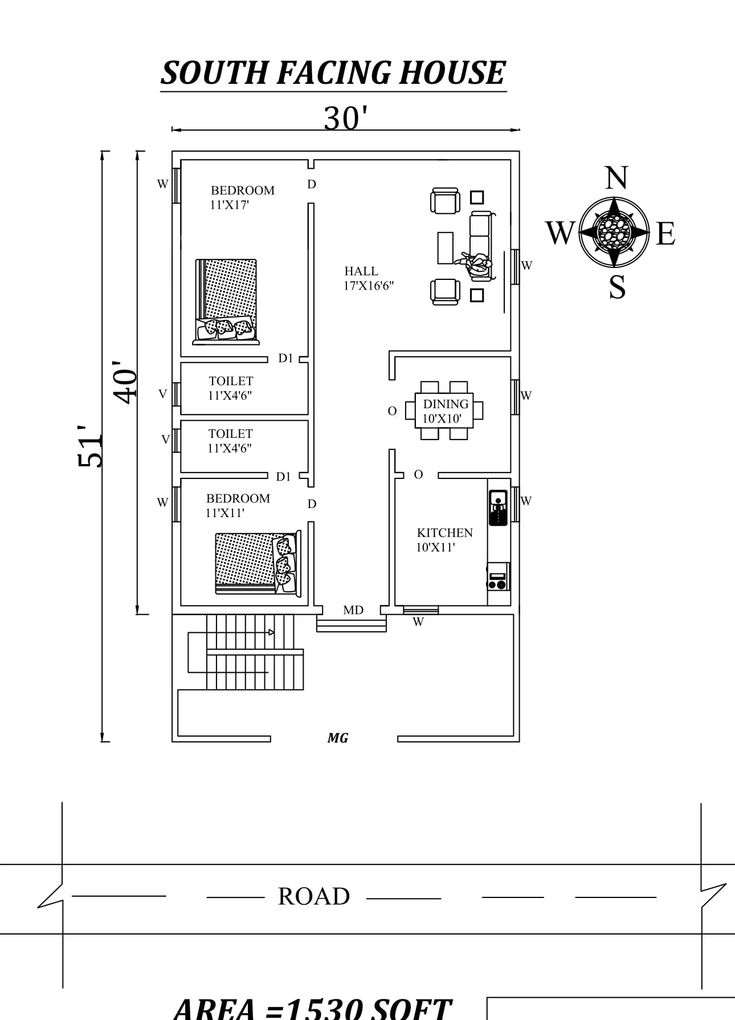 the floor plan for south facing house, which is located in an area with two separate rooms