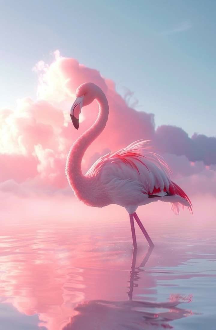 a pink flamingo standing in the water