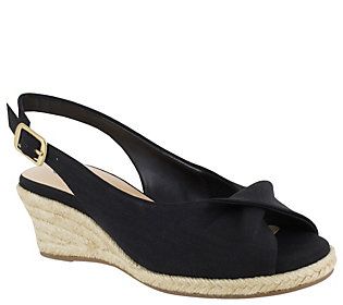 A feminine peep toe with a contemporary folded vamp design infuses these espadrille wedge sandals with style. From Bella Vita. Chic Slingback Wedge Sandals For Summer, Elegant Open Toe Wedge Sandals For Vacation, Chic Open Toe Wedge Sandals For Vacation, Open Toe Espadrille Wedge Sandals, Open Toe Espadrille Wedge Sandals With Wrapped Heel, Espadrille Wedge Sandals With Wrapped Heel And Open Toe, Spring Platform Slingback Sandals With Wedge Heel, Elegant Summer Espadrilles For Vacation, Elegant Platform Espadrilles For The Beach