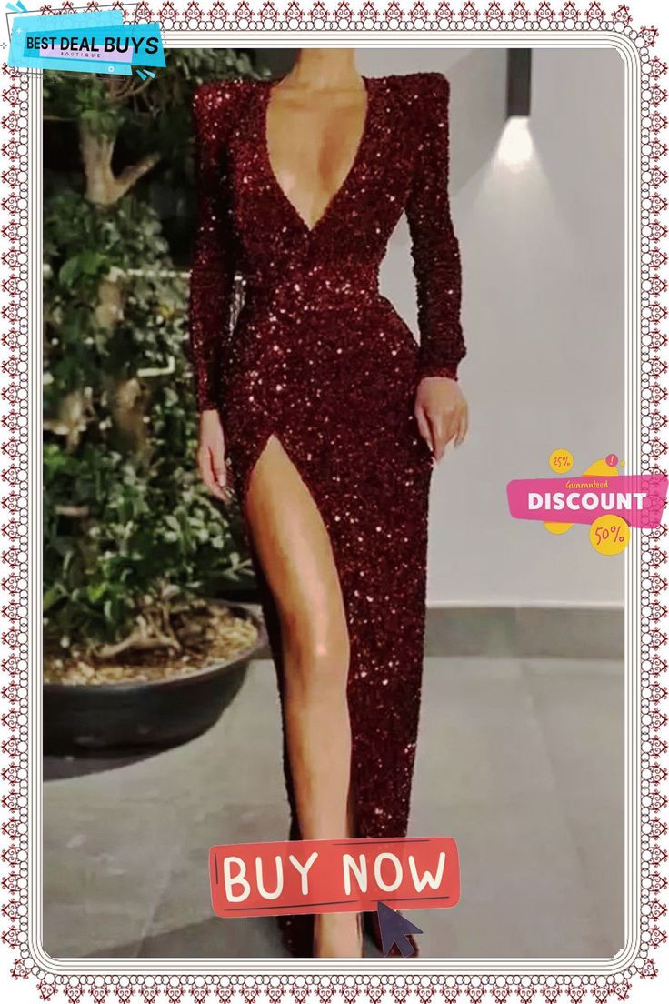 Sexy Formal Solid Sequined V Neck Evening Dress Dresses Backless Winter Party Dress, Winter Party Backless Dress, Glamorous Winter Prom Dress, Winter Party Bodycon Maxi Dress, Winter Date Night Backless Dress, Fitted Club Dress For Christmas, Floor-length Bodycon Club Dress, Floor-length Bodycon Dress For Club, Long Sleeve Evening Club Dresses