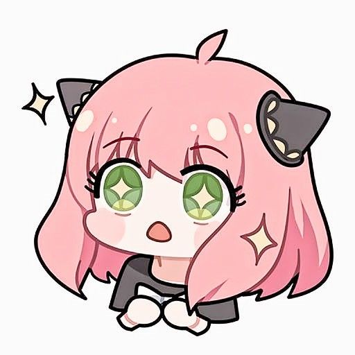 an anime character with pink hair and green eyes is looking at the camera while sitting down