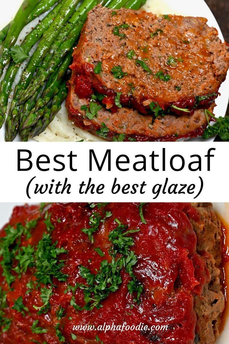 meatloaf with the best glaze and asparagus