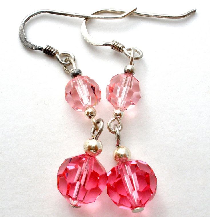 Pink Crystal Bead Earrings Sterling Silver Cheap Pink Earrings With Tiny Beads, Crystal Bead Earrings, Diy Earrings Easy, Beaded Jewelry Earrings, Crystals Earrings, Earrings Beads, Beaded Earrings Tutorials, Cheap Necklaces, Sterling Silver Promise Rings