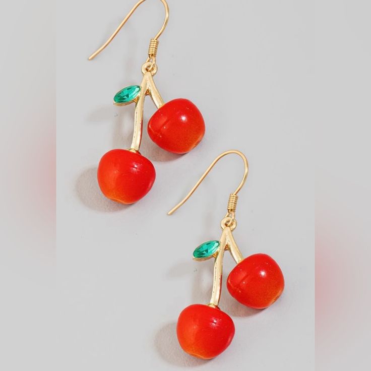 Cherry Drop Earrings . 80% Acrylic 20% Zinc . New With Tags Red Drop Earrings For Spring, Red Earrings For Spring Party, Red Spring Earrings, Casual Orange Earrings, Cherry Colored Earrings For Summer Party, Cherry Color Earrings For Summer Party, Red Earrings For Summer Party, Trendy Cherry-colored Earrings, Casual Red Earrings For Party