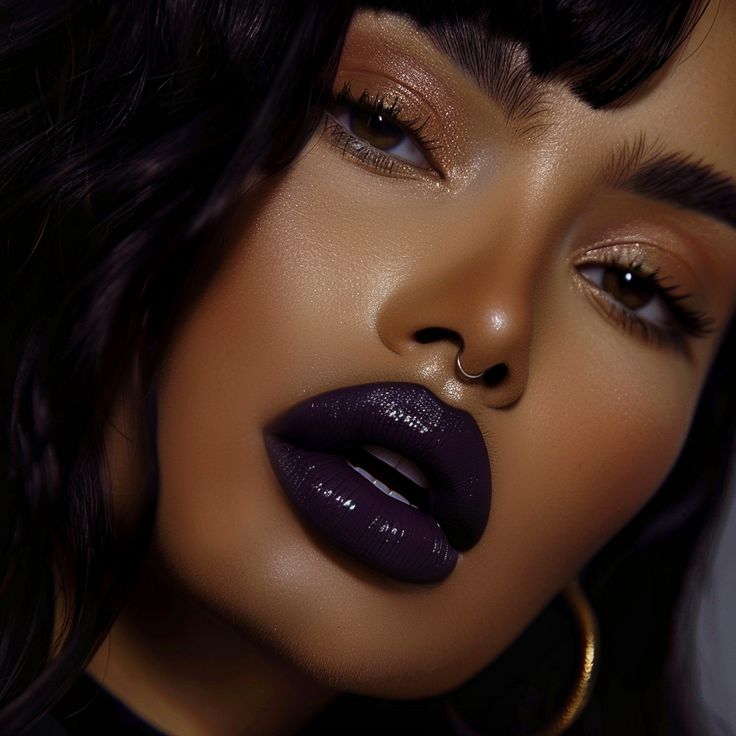 Dark Lipstick Looks, Gothic Lips, Black Lipgloss, Black Lipstick Look, Purple Lipstick Makeup, Black Lip Liner, Dark Purple Lips, Aqua Tofana, Dark Purple Lipstick