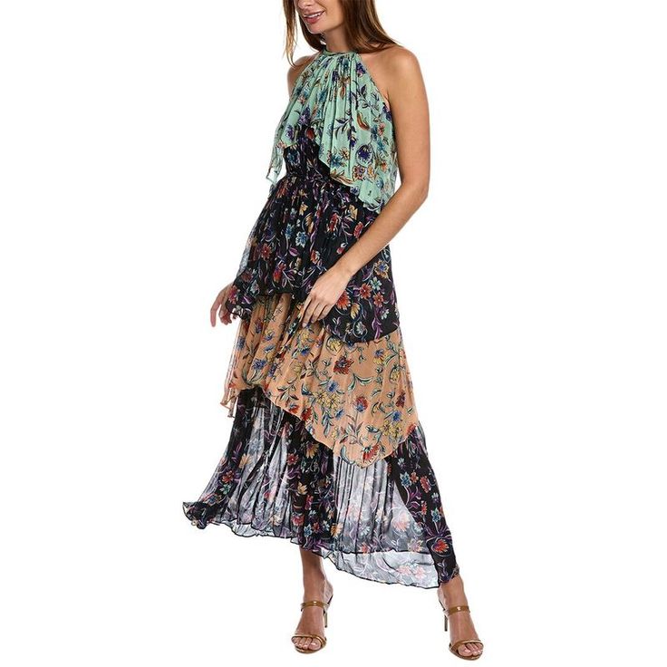 About The Brand: Silk Fabrics, Lively Colors, And Sophisticated Silhouettes. Dress In Jardin Multicolor With Halter Neck And Tiered Multicolored Design Approximately 55in From Shoulder To Hem Model Is 5'10 And Is Wearing A Size X-Small. Measurements May Vary Slightly By Size. 100% Viscose Hand Wash Imported Summer Tiered Silk Maxi Dress, Summer Silk Tiered Maxi Dress, Chic Silk Tiered Maxi Dress, Chic Tiered Silk Maxi Dress, Bohemian Midi Dress For Spring Evenings, Bohemian Midi Length Maxi Dress For Cocktail, Spring Cocktail Tiered Maxi Dress, Floral Print Tiered Maxi Dress For Evening, Tiered Floral Print Maxi Dress For Evening