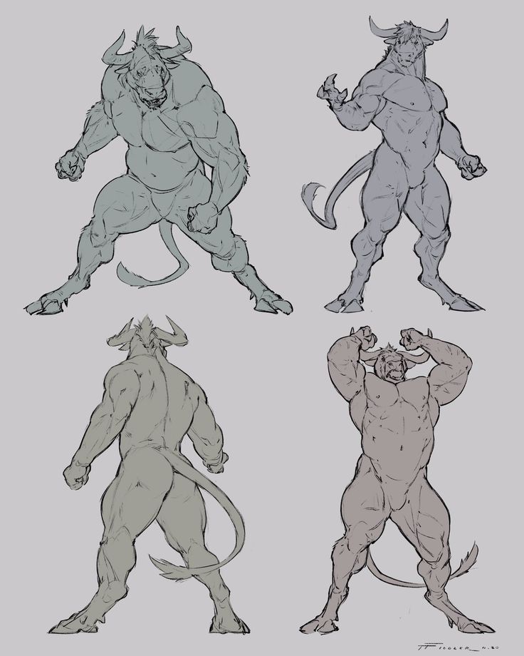 four different poses of an animal character