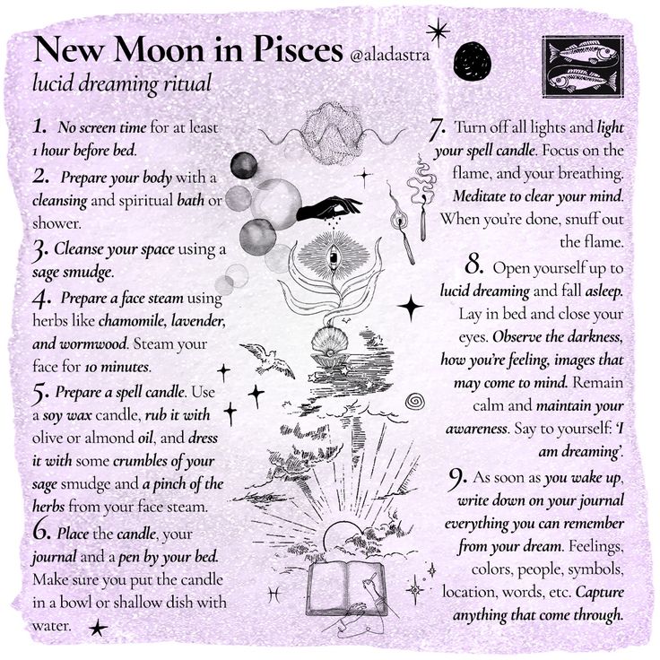 the new moon in pisces poster is shown on a piece of parchment paper