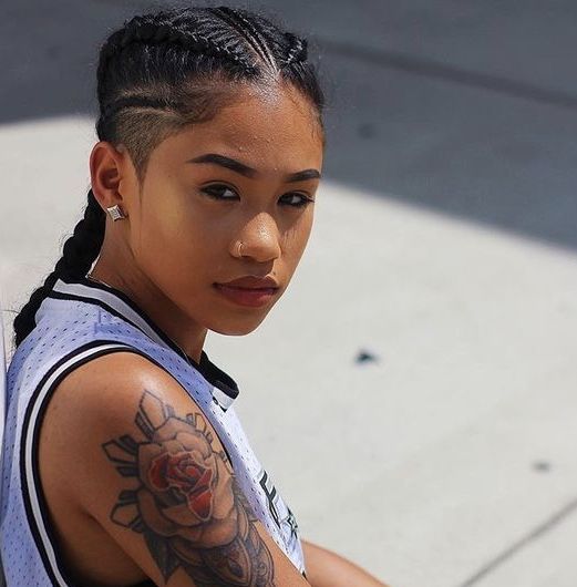 Cornrow With Undercut, Cornrow Hairstyles With Undercut, Braided Hair Shaved Sides, Undercut With Braids Women, Two Braids With Shaved Sides, Short Braids Shaved Sides, Hair Shaved On Both Sides, Black Tomboy Hairstyles Braids, Tomboy Hairstyles Braids