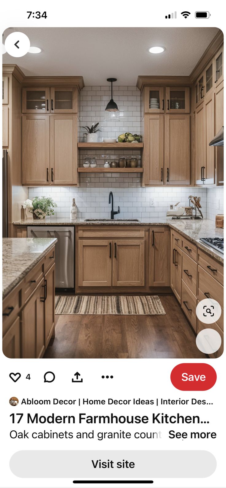 a kitchen with wooden cabinets and granite counter tops is shown on the instagram page