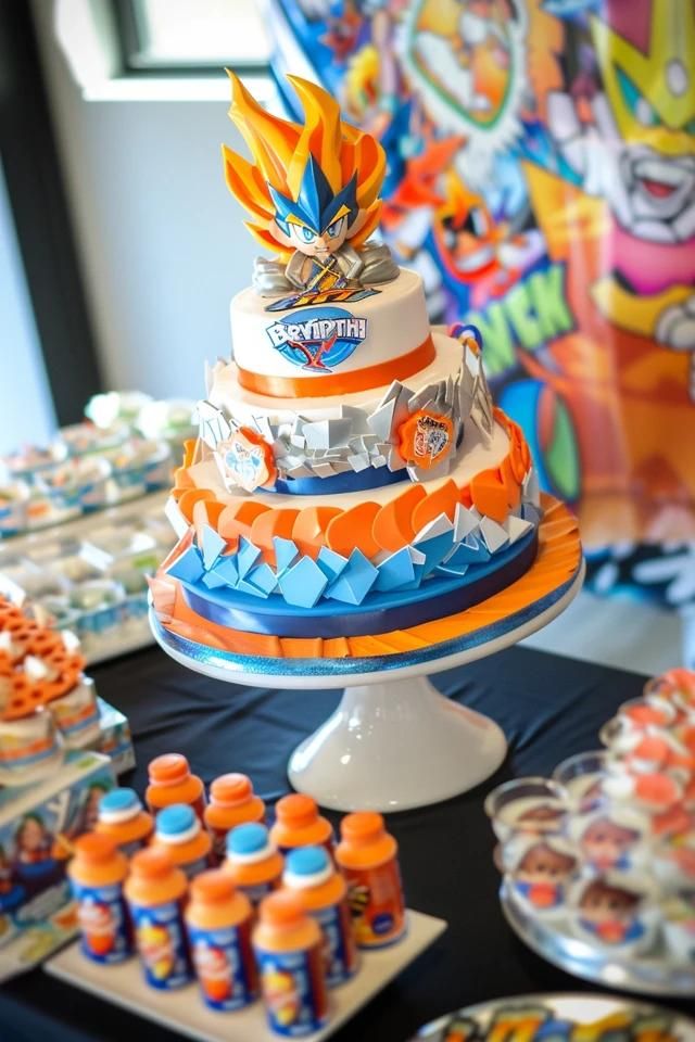 Beyblade Birthday Party Ideas for Ultimate Fun Beyblade Birthday Cake, Shop Bar Ideas, Campfire Birthday Party, Beyblade Cake, Creative Table Settings, Beyblade Birthday Party, Beyblade Birthday, Fun Lighting, Creative Table