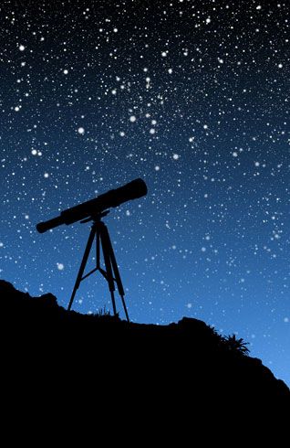 a telescope sitting on top of a hill under a sky filled with stars