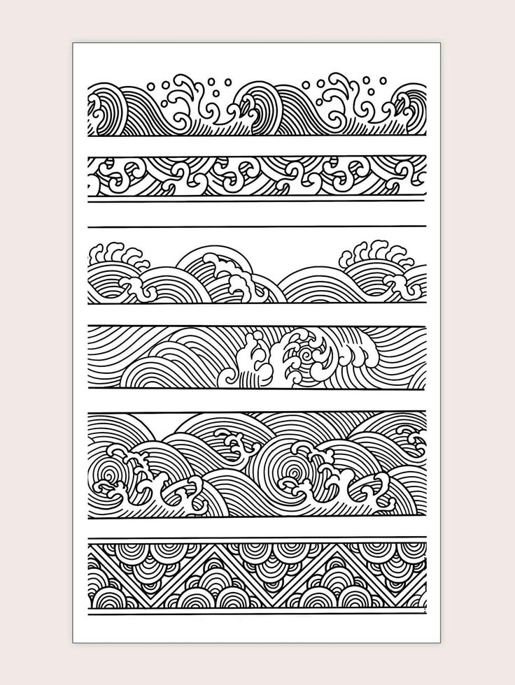 four different lines that have been drawn in black and white, each with an abstract design