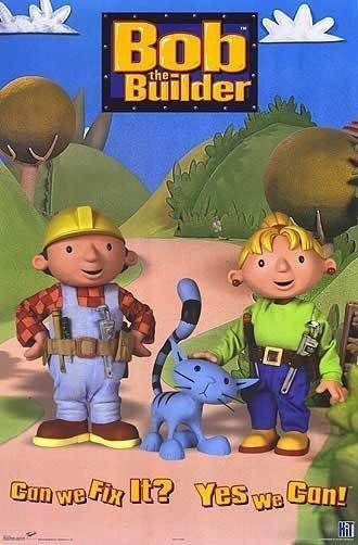 an advertisement for bob the builder with two children