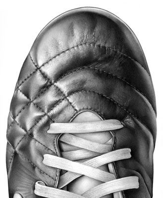 a black and white drawing of a shoe with laces