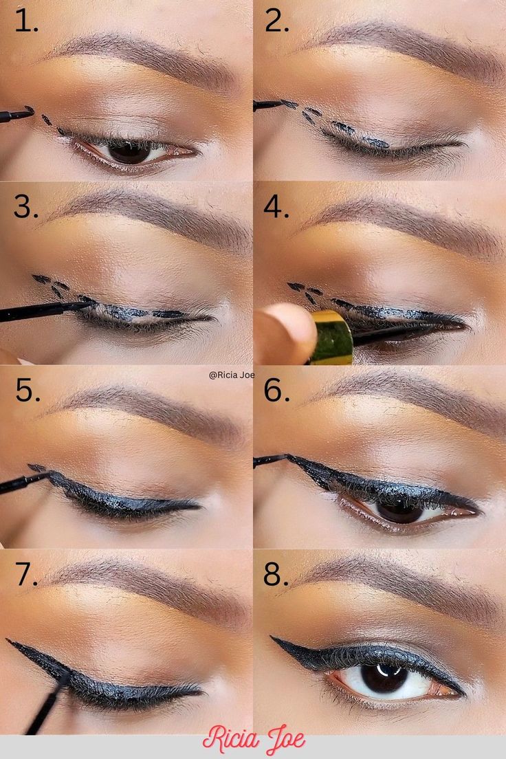 Wing Eyeliner Tutorial For Beginners, How To Make Hairstyles Step By Step, How To Perfect Winged Eyeliner, How To Draw With Eyeliner, Easy Wing Liner Eye Tutorial, Eyeliner Guide Tool, Applying Eyeliner For Beginners, Easy Way To Put Eyeliner, How To Properly Apply Eyeliner