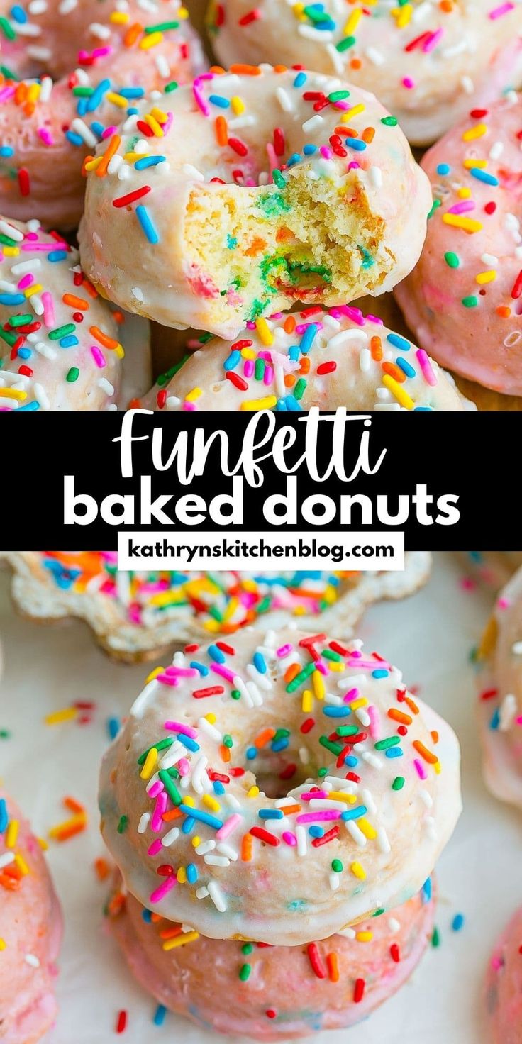 there are many doughnuts with sprinkles on the top and bottom