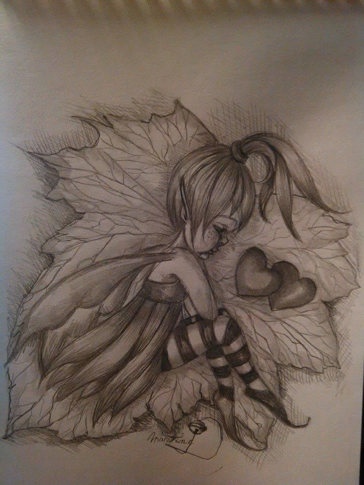 a pencil drawing of a girl holding a heart in her hands and looking down at the ground