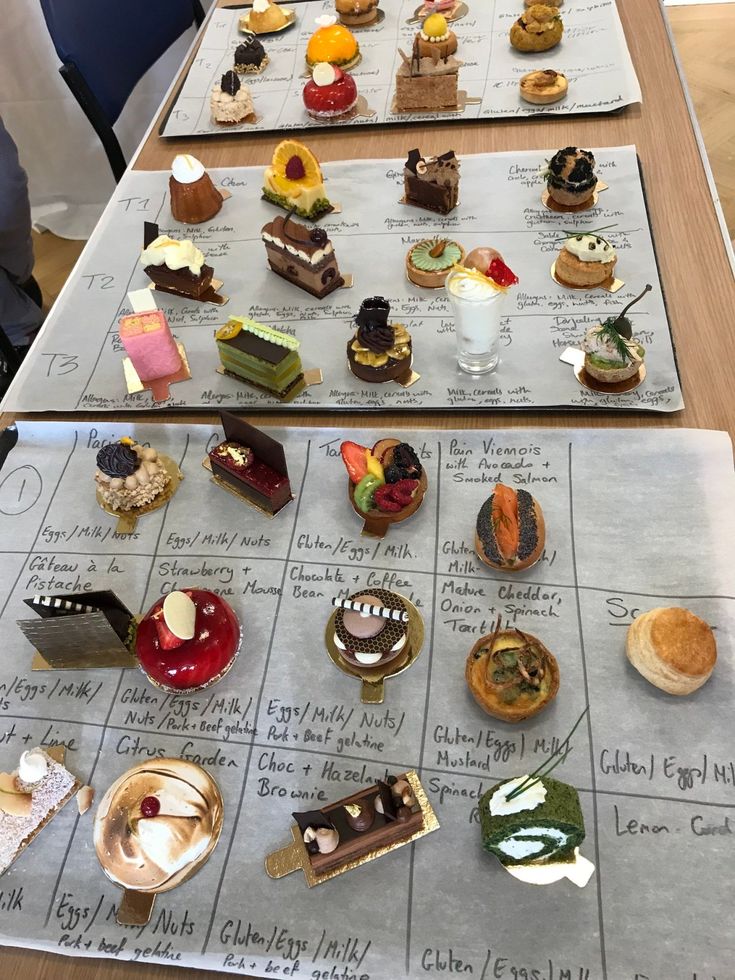 a table topped with lots of different types of desserts