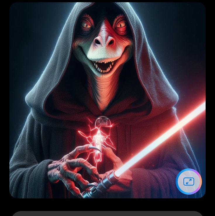 an animated character holding a light saber