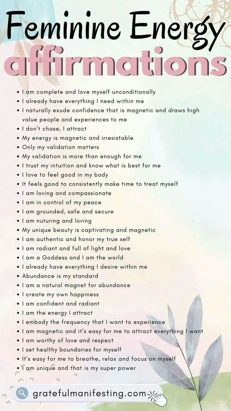 a poster with the words feminine energy affirmations