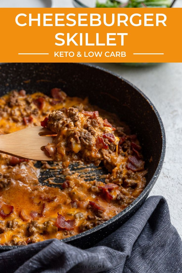 a skillet filled with cheeseburger skillet keto and low carb