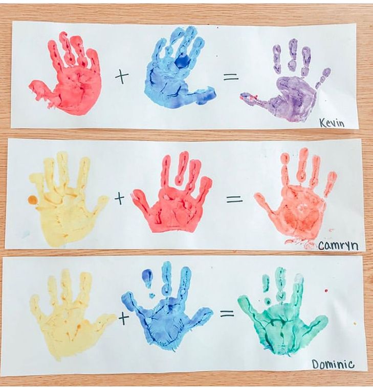 three handprints with different colors on them