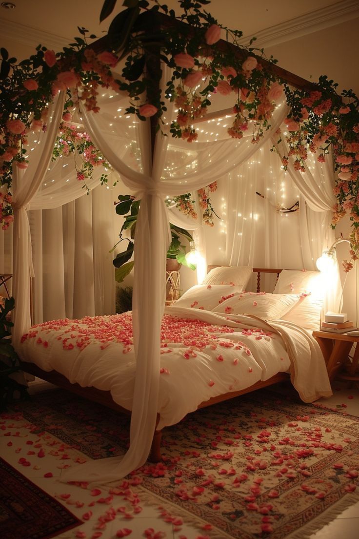 Wedding Night Room Decorations, Wedding Bedroom, Wedding Room Decorations, Dream Bedroom Inspiration, Couple Room, Romantic Bedroom Decor, Bedroom Ambiance, Bedroom Decor For Couples, Romantic Room