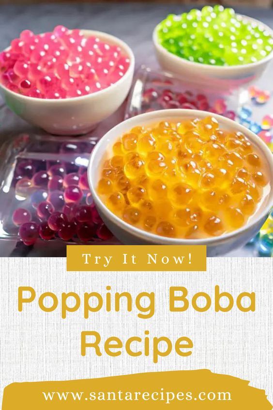 three bowls filled with jelly beans and the words, try now popping boba recipe