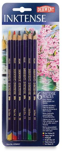 six pencils with the words inktense written in gold lettering on them and pink flowers