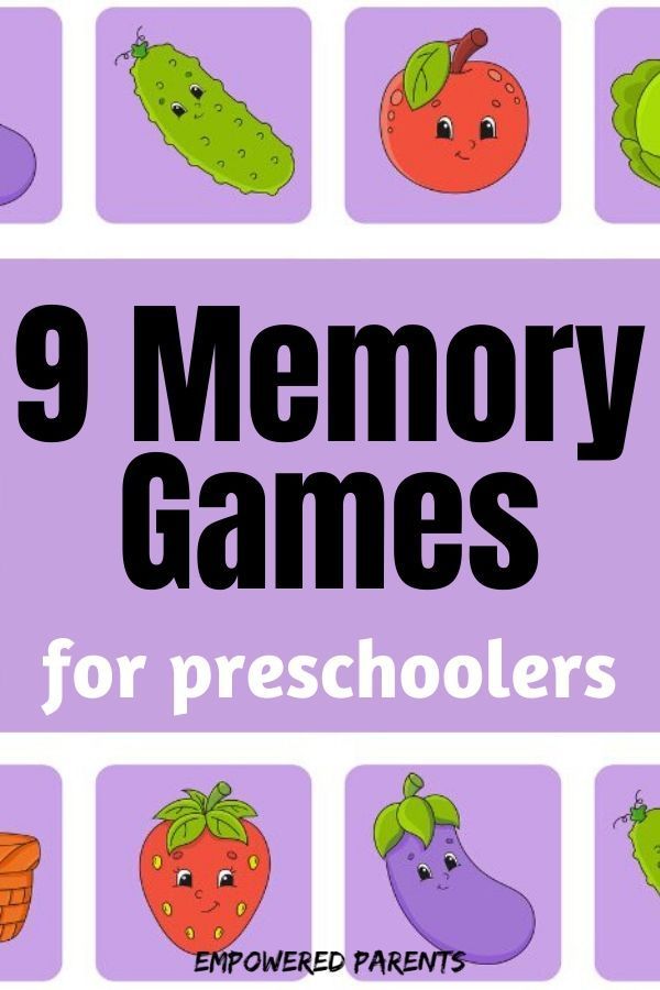 the 9 memory games for preschoolers with pictures of fruits and vegetables on them,