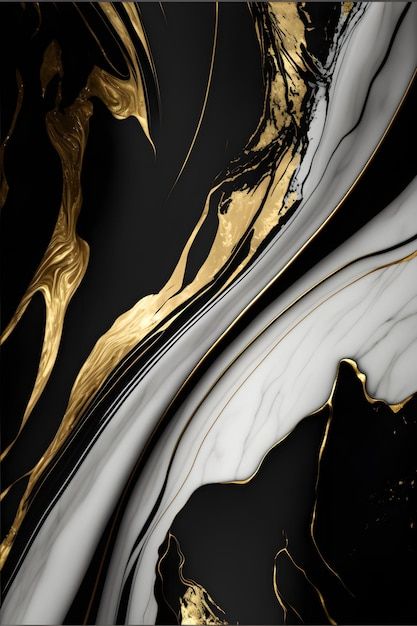 an abstract black and gold background with white swirls