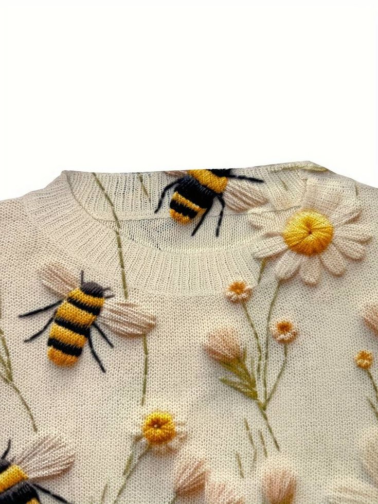 Temu | Explore the Latest Clothing, Beauty, Home, Jewelry & More Bee Sweater, Plus Size Patterns, Bee On Flower, Bee Print, Fabric Collars, Knitted Pullover Sweaters, Knitted Pullover, Womens Fashion Casual, Spring And Fall