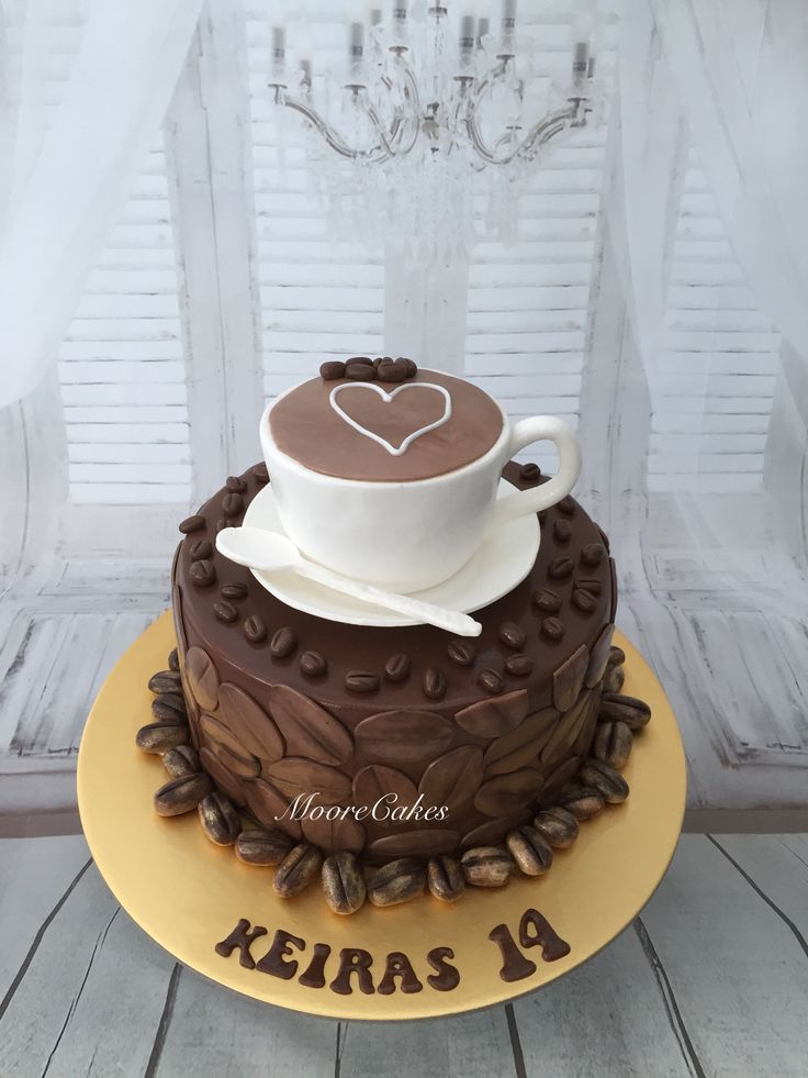 there is a cake that has coffee on it