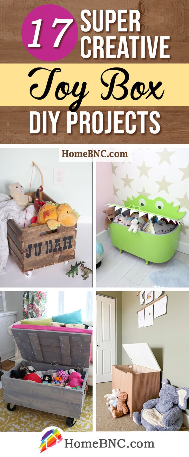 an assortment of diy projects with text overlay that reads 17 super creative toy box crafts