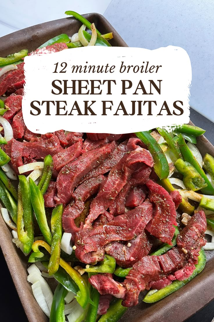 steak fajitas with green beans and onions in a brown bowl