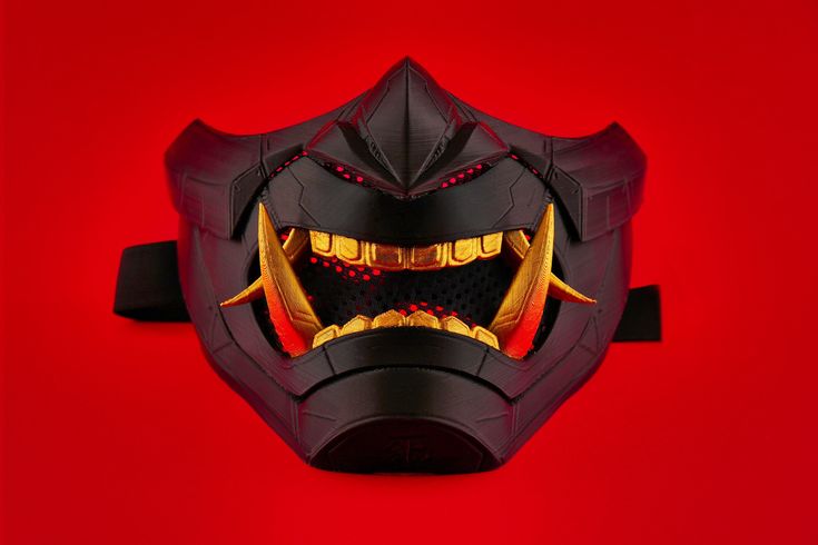 Fully 3d printed asesmbled mask of Cyber Punk Oni Mask. Materials are PLA mesh cloth. This material is organic and doesn't damage to nature. Our design not officially licansed pruduct. This item has been printed and assembled by me. Can only be viewed like FAN ART, Fan Art is protected under Fair Use. Dimension 7.2x5.7x5 inch (184x129x127 mm) Oni Mask Buy, Japanese Ninja Mask, Oni Mask Half Face, Cyberpunk Half Mask, Black Samurai Masks For Cosplay, Black Samurai Style Mask For Cosplay, Half Oni Mask, Half Mask Design, Cyberpunk Oni Mask