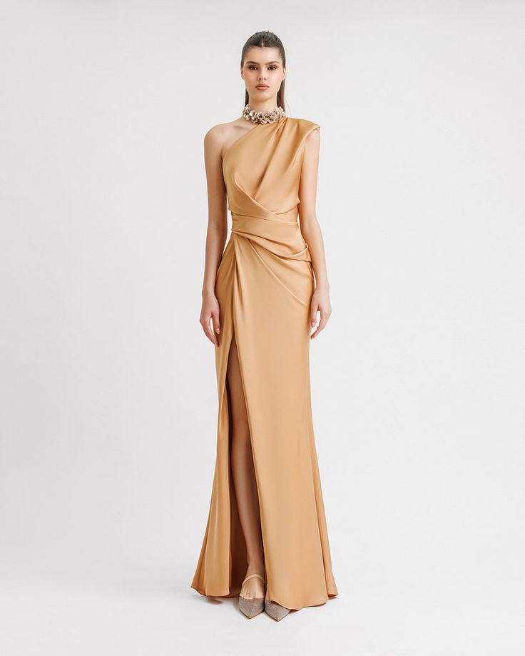 One-Shoulder Draped Dress Drapes Dresses, One Shoulder Drape Dress, Draped Corset, Evening Dresses Online, Long Evening Dress, Draped Dress, Evening Dresses Long, In Bloom, Collar Dress