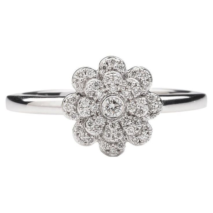 Luxury White Gold Flower Ring, Diamond White Flower Ring Fine Jewelry, Luxury White Flower-shaped Ring, Luxury White Flower-shaped Diamond Ring, Luxury Diamond White Flower-shaped Jewelry, Diamond Flower, Gold Gold, Flower Ring, White Ring