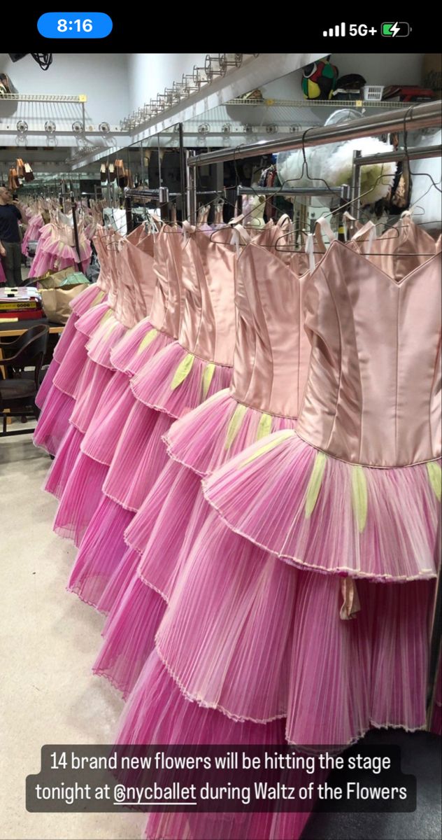 there are pink dresses on display in the store