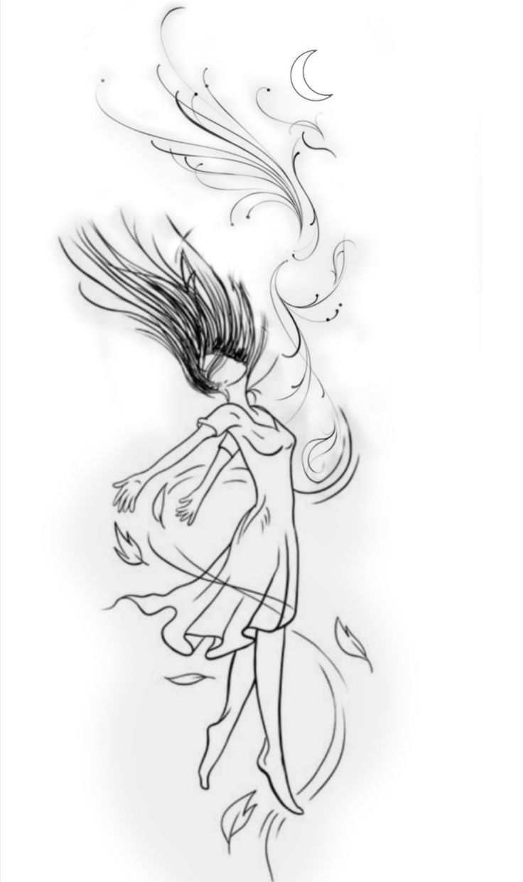 a drawing of a girl with her hair blowing in the wind