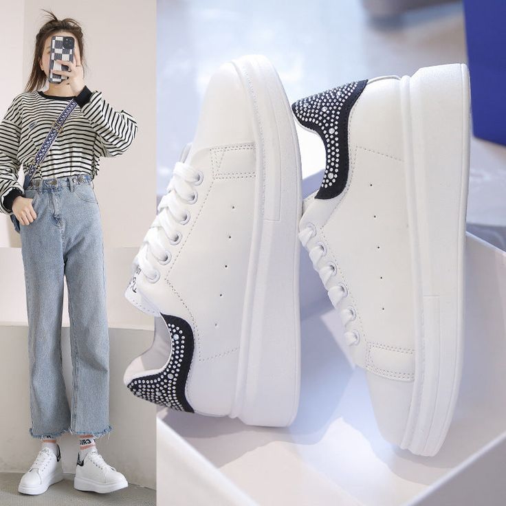 Specification:Product category: Sports casual shoesStyle: KoreanApplicable gender: femaleUpper material: artificial PUHeel height: middle heel (3-5CM)Color: black. pinkFunction: LightweightSole technology: injection molding shoesInsole material: EVASize information:Size: 36.37.38.39.40.41 New Trend Shoes, Club Outfits For Women, Skirt And Sneakers, Vintage Heels, Black Halter Dress, Injection Molding, Casual Sport Shoes, Style Korean, Dress And Heels