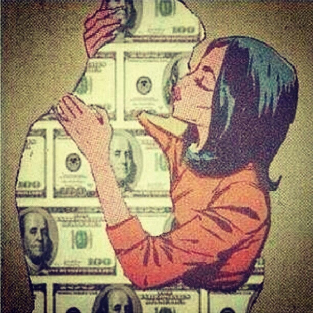 an image of a woman holding money in front of her face