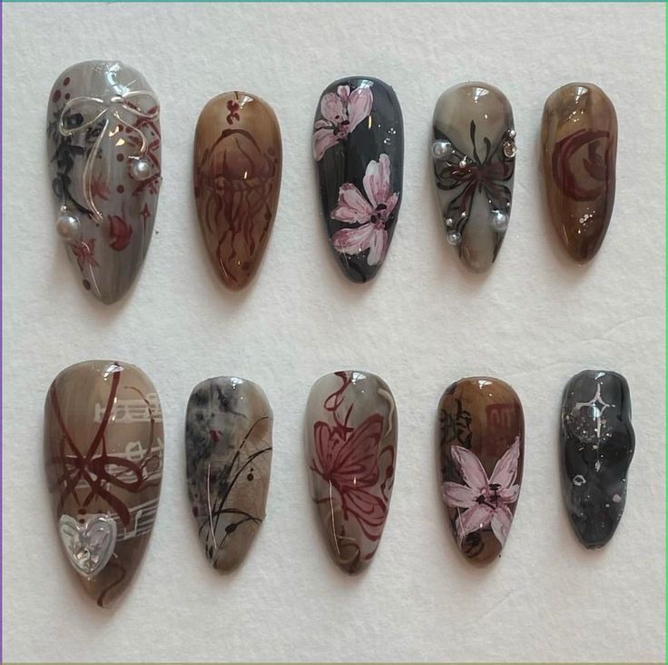 Vintage Nail Art, Vintage Nails, Really Cute Nails, Pretty Gel Nails, Jelly Nails, Manicure Y Pedicure, Dream Nails, Funky Nails, Flower Nails