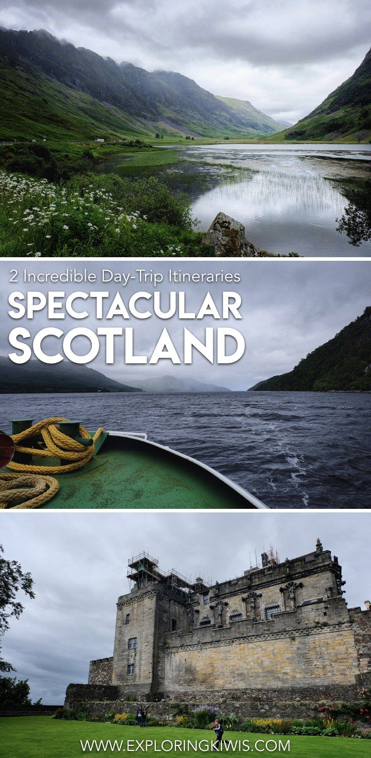 an image of scotland with text overlaying it that reads 2 incredible day - trip experiences spectacular scotland