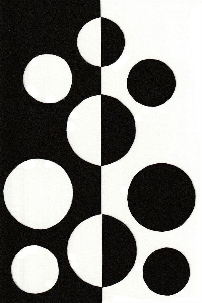 two black and white squares with circles on them, one is larger than the other