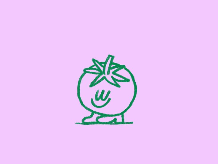 a drawing of a tomato on a pink background